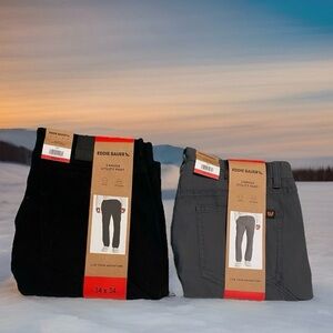 2 Eddie Bauer Mens Black & Gray Canvas Durable Utility Pants NWT Comfort Stretch